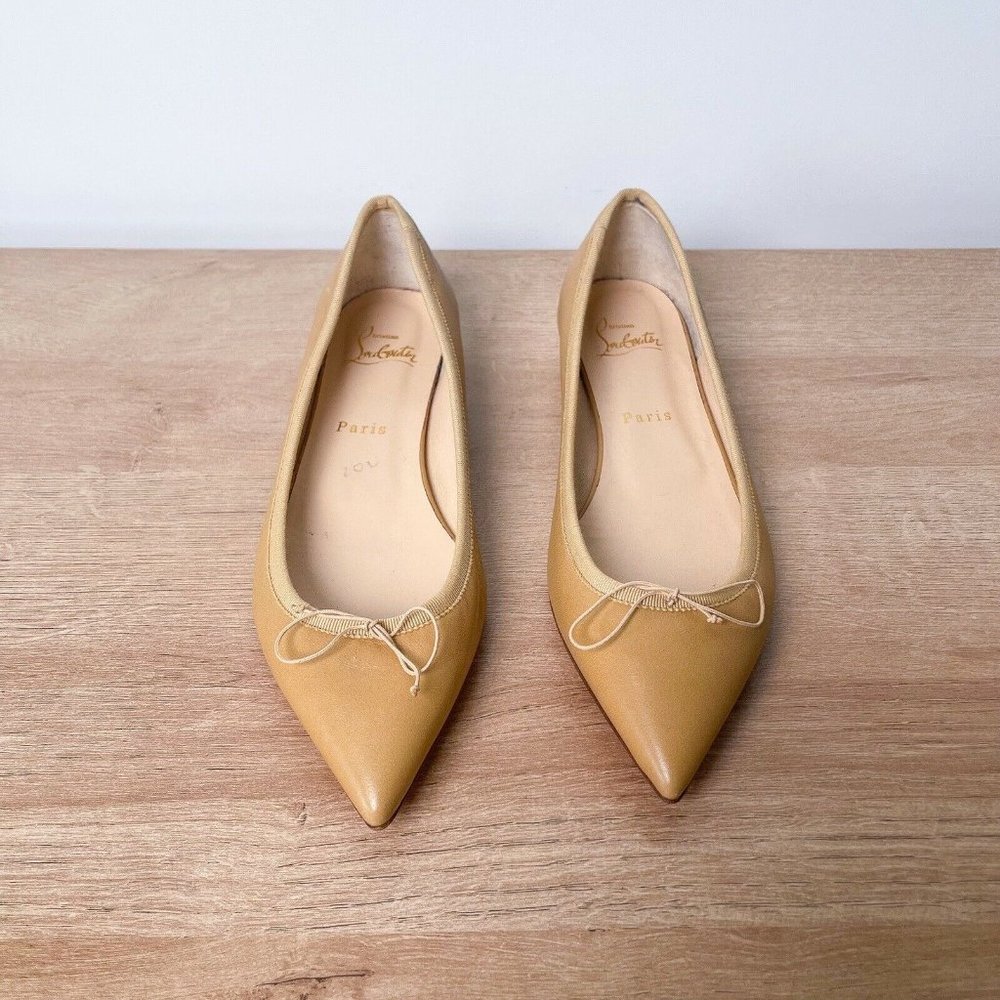 Christian Louboutin Nude Pink Pointed Toe Ballet Flats with Red Soles - Picture 3 of 11